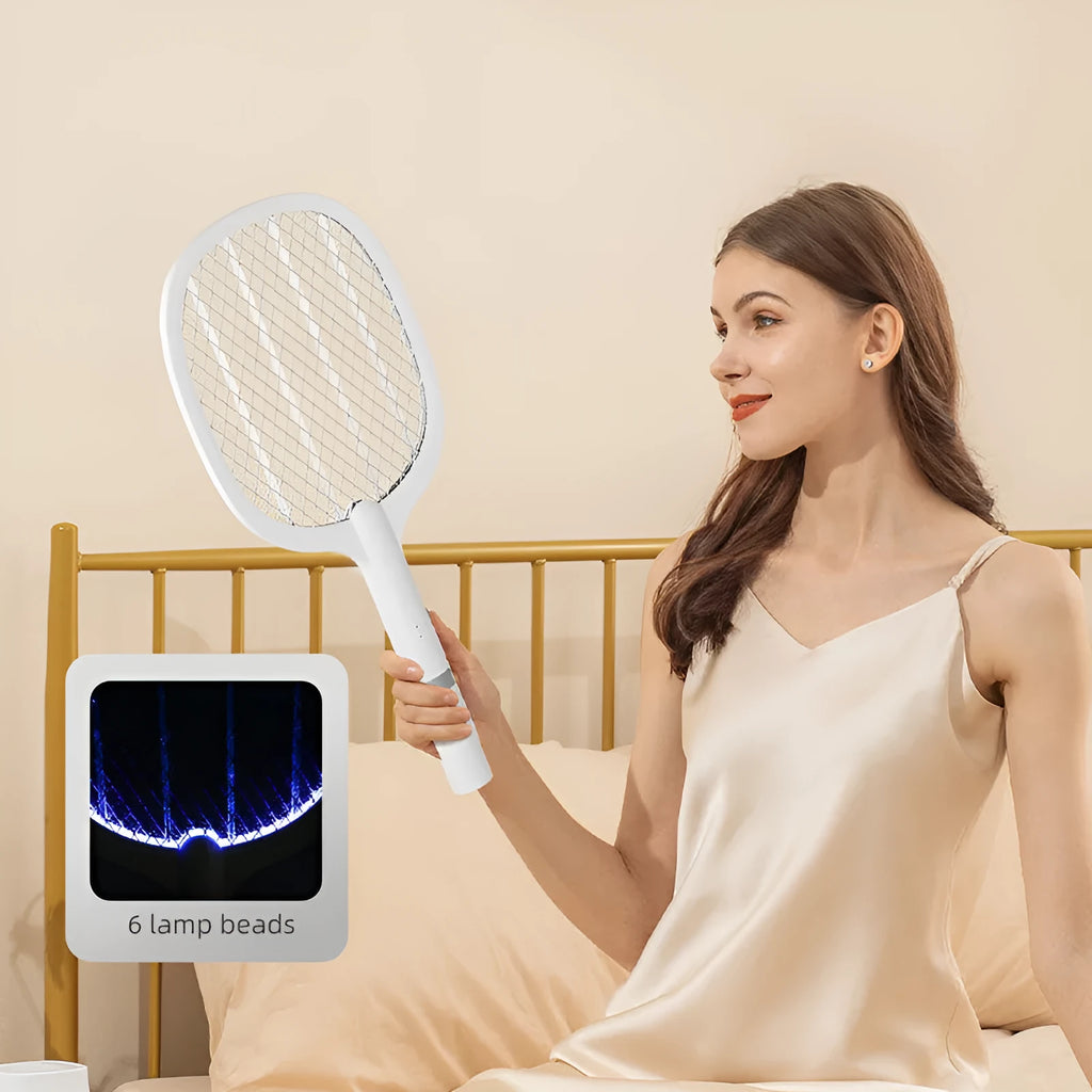 Rechargeable handheld electric mosquito swatter in 959 or 996 colour variant.