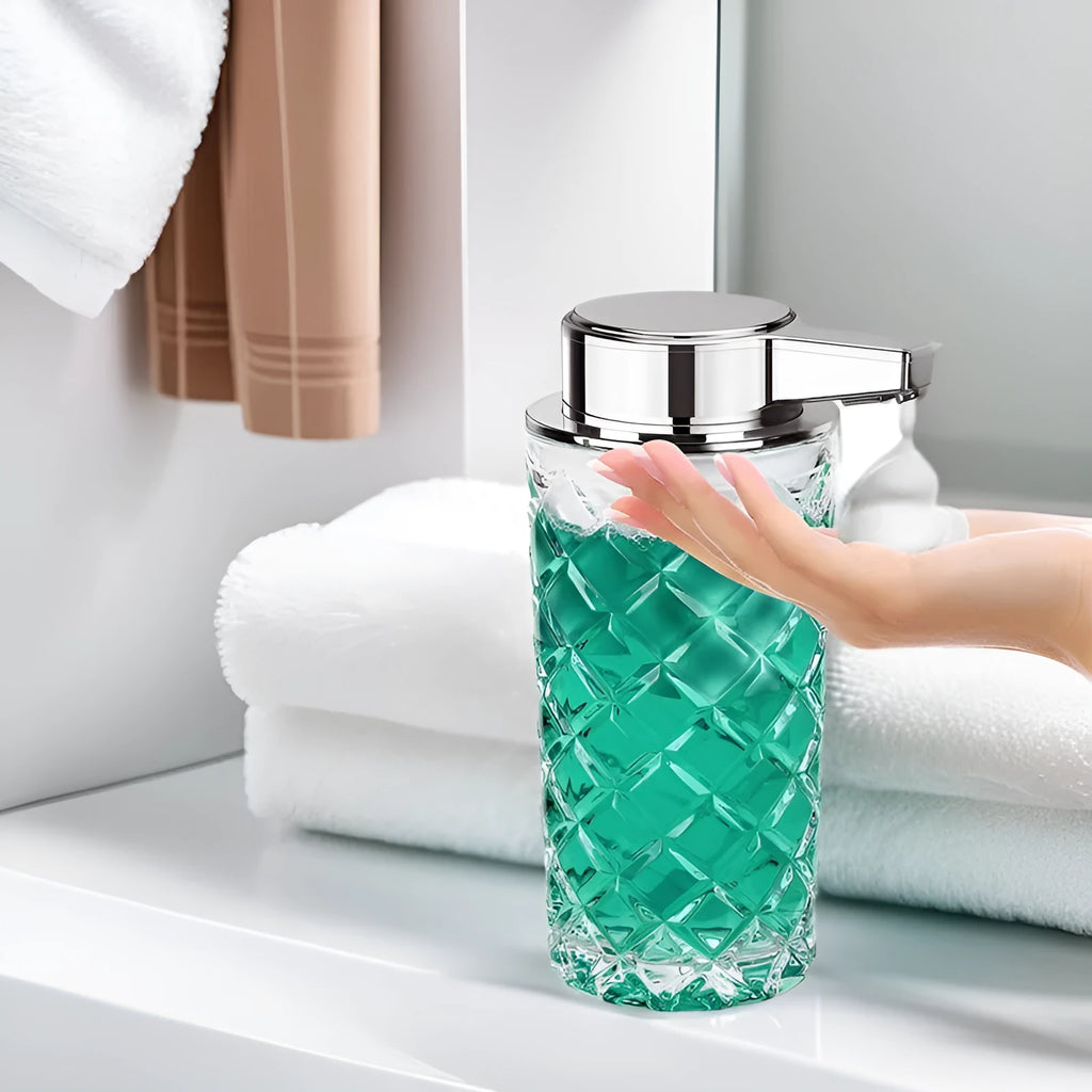 Automatic soap dispenser with metallic finish and USB Type-C charging port