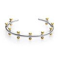 Stainless steel C-shaped bean beads with rivet texture in steel, gold and steel gold colours
