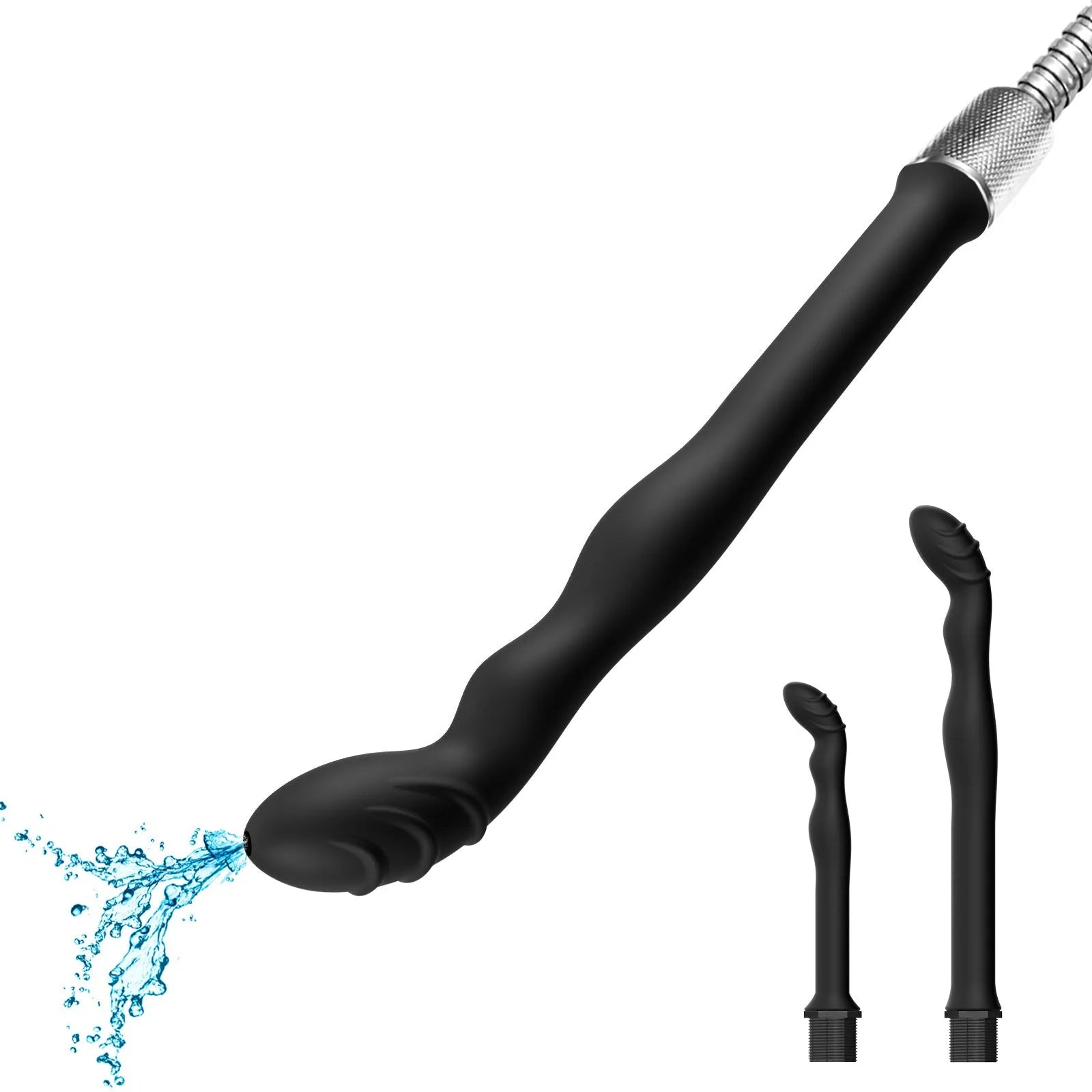 Black silicone hosepipe flusher for back court cleaning with enema attachment