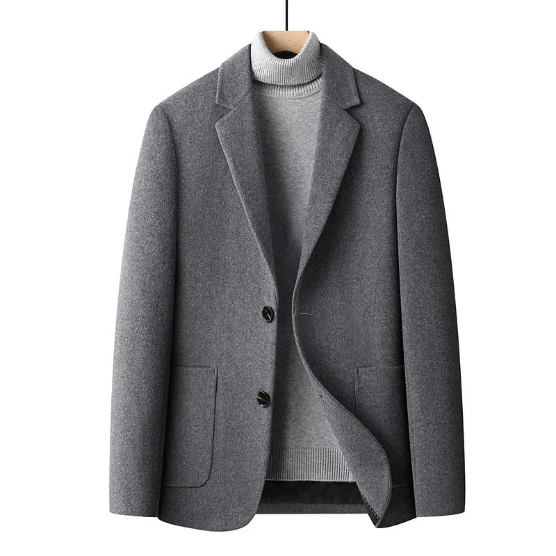 Men's slim fit wool suit jacket in a solid colour with a non-ironing finish.