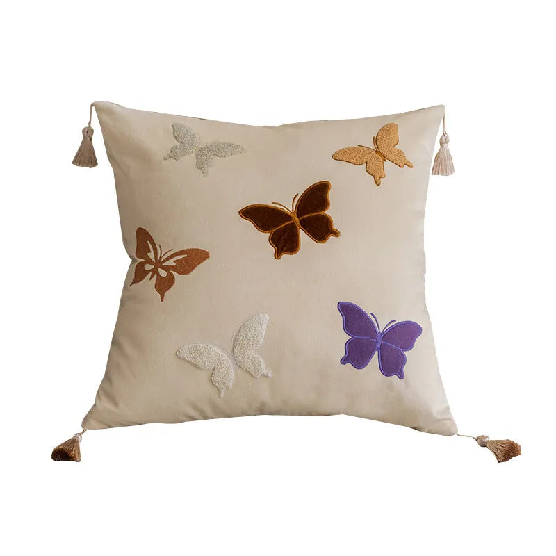 Butterfly embroidery Chinese style cushion 45x45cm in beige, black or purple