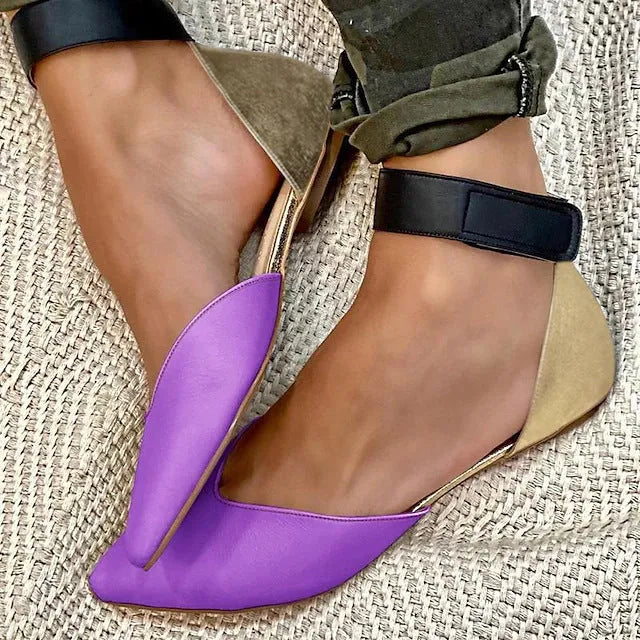 Women's fashion sandals with velcro strap and hollowed pattern on the PU upper, shown in multiple colours.