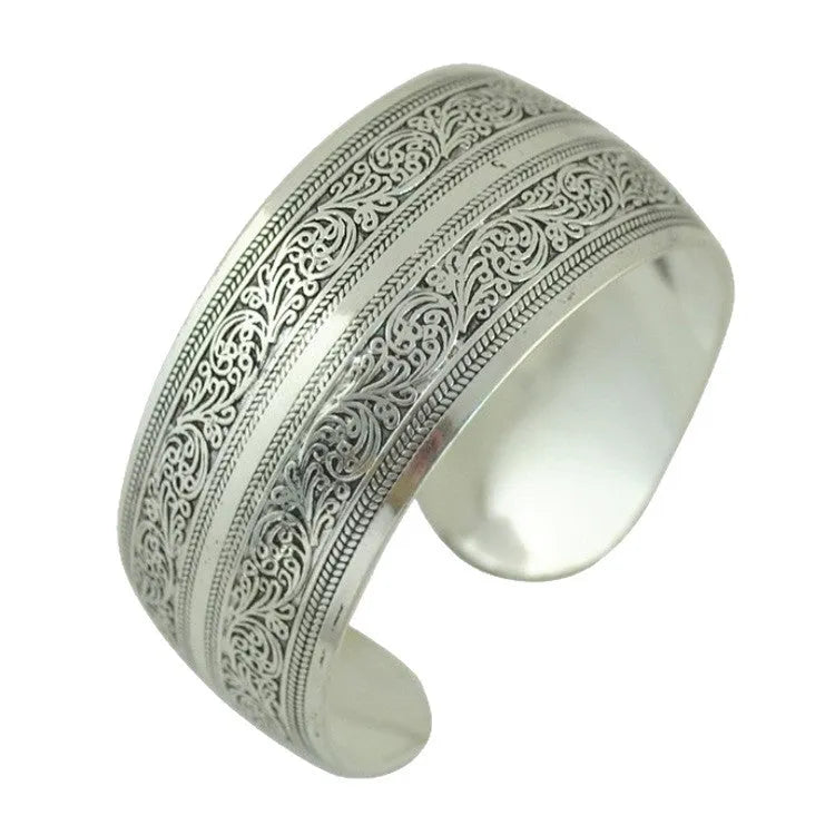 Miao ethnic carved open silver bracelet with Roman shape in turtle or elephant colour options
