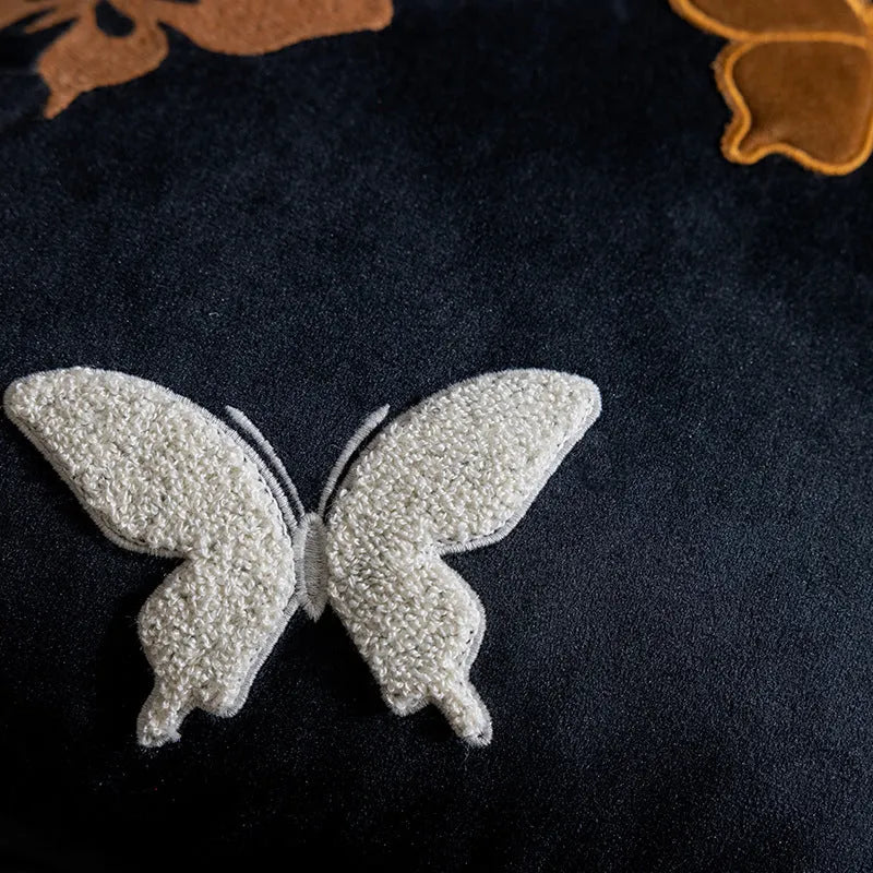 Butterfly embroidery Chinese style cushion 45x45cm in beige, black or purple