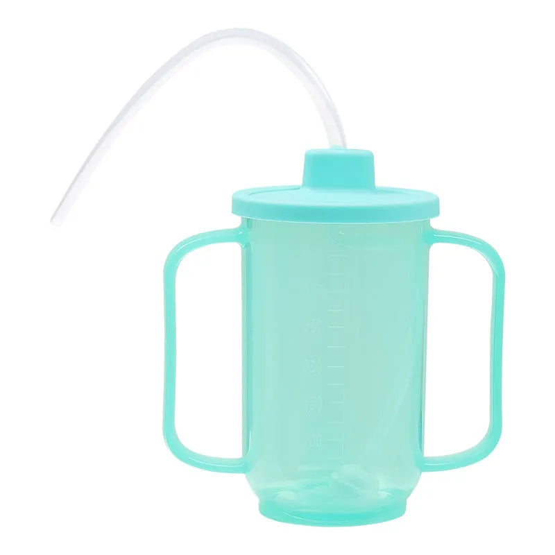Bedside drinking cup with oblique anti-choke spout and handle for elderly and pregnant women