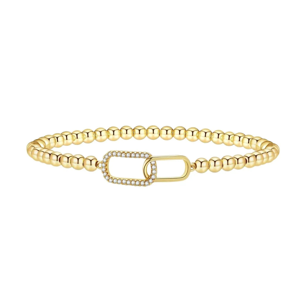 Adjustable stainless steel beaded bracelet with geometric round design in multiple colour options