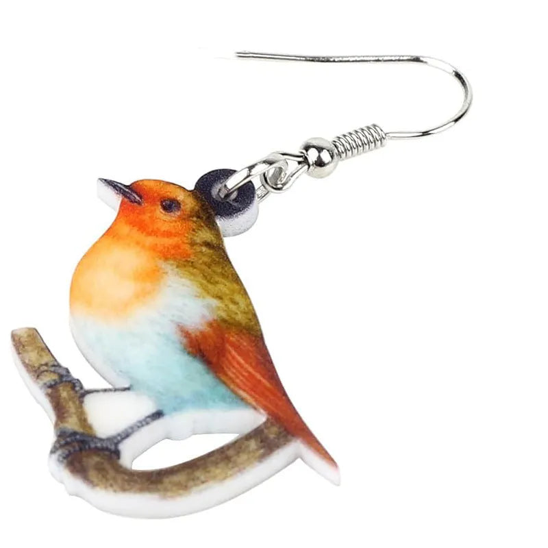 Blue titmouse pendant acrylic earrings with geometric snake motifs in two colour options