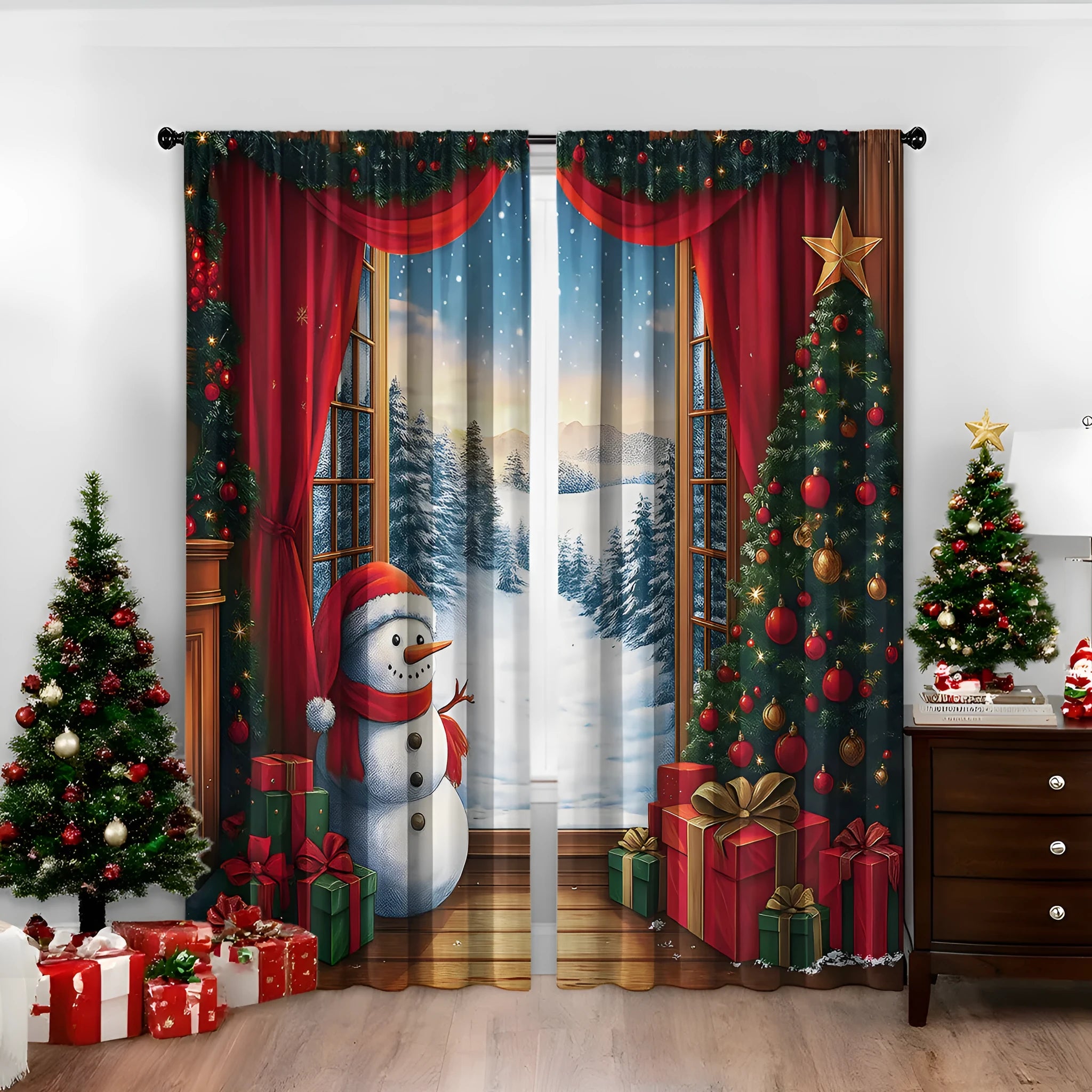 3D digitally printed Christmas curtains with modern pattern in polyester fabric