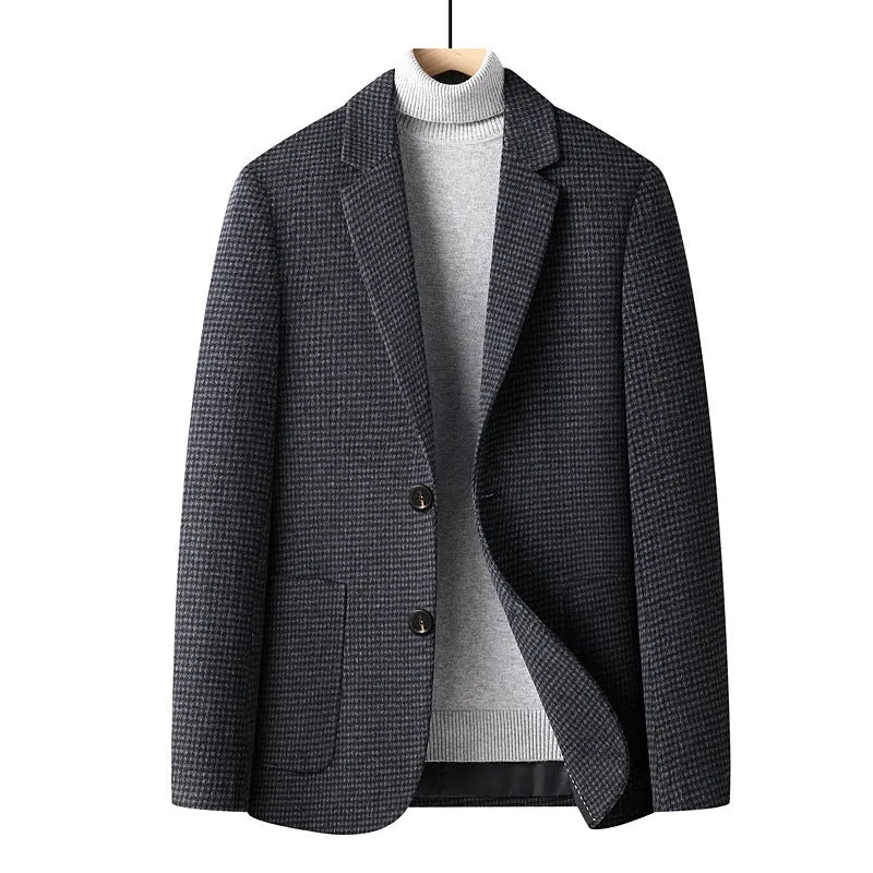Men's slim fit wool suit jacket in a solid colour with a non-ironing finish.