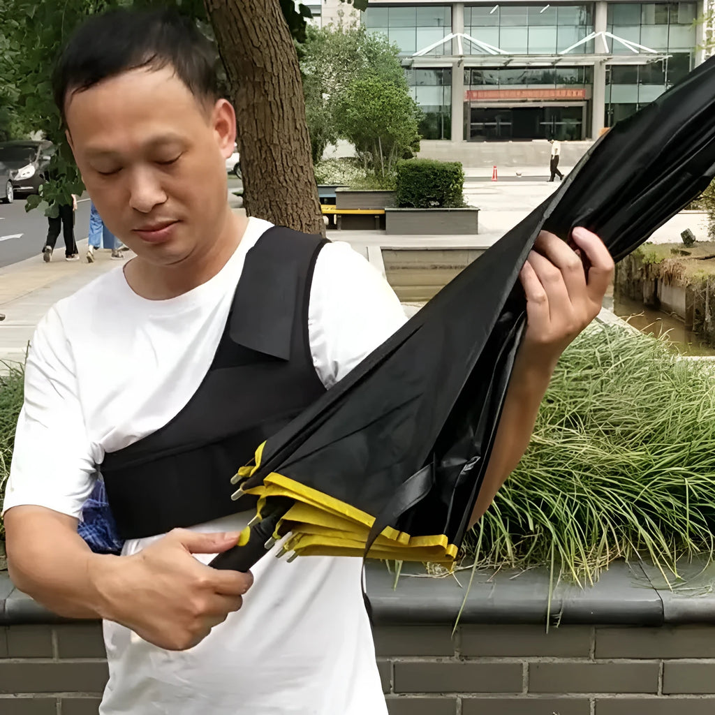 Black portable umbrella holder with fixed shoulder strap for 10-bone manual umbrellas