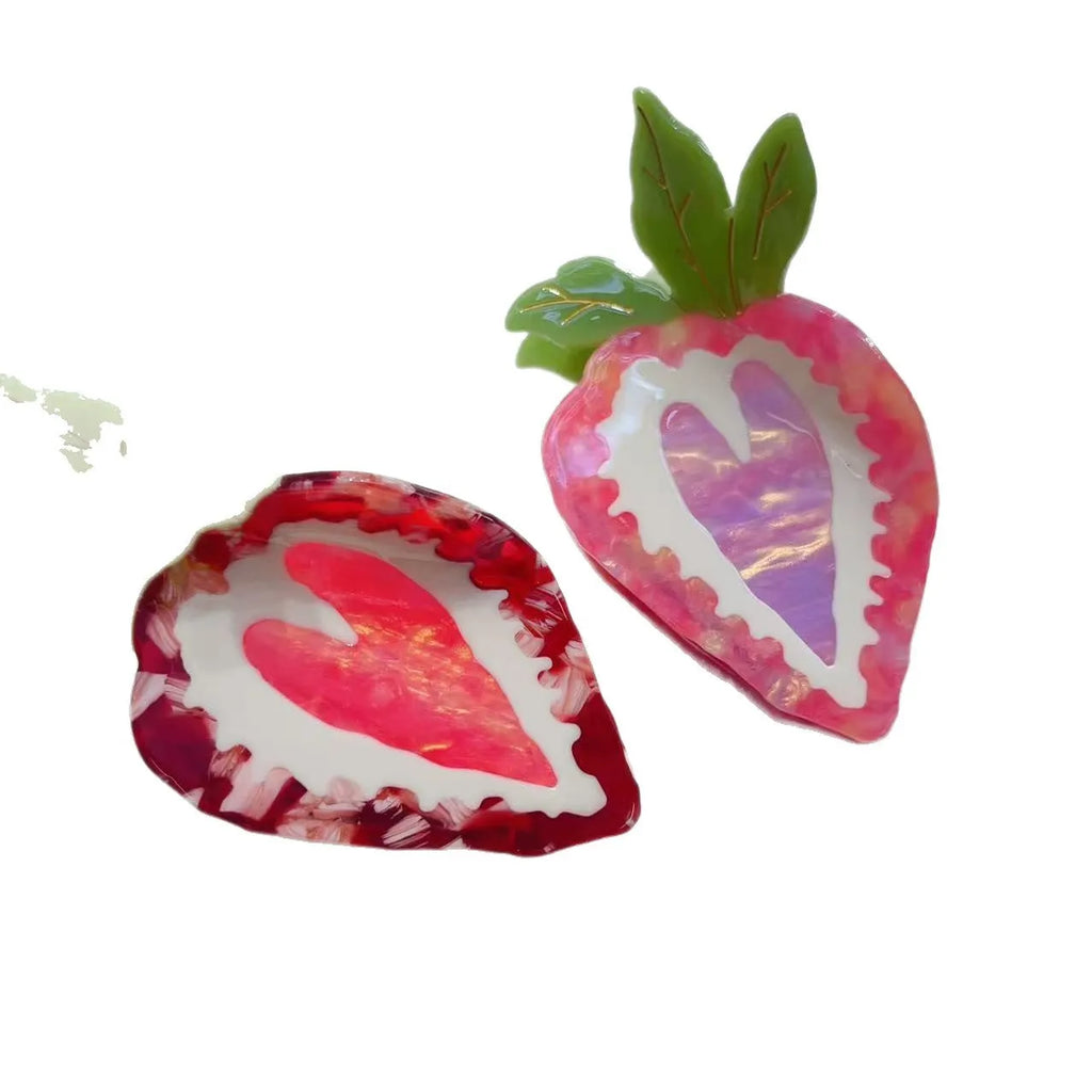 Handmade strawberry hairpin for girls in pastoral style with red or pink colour options