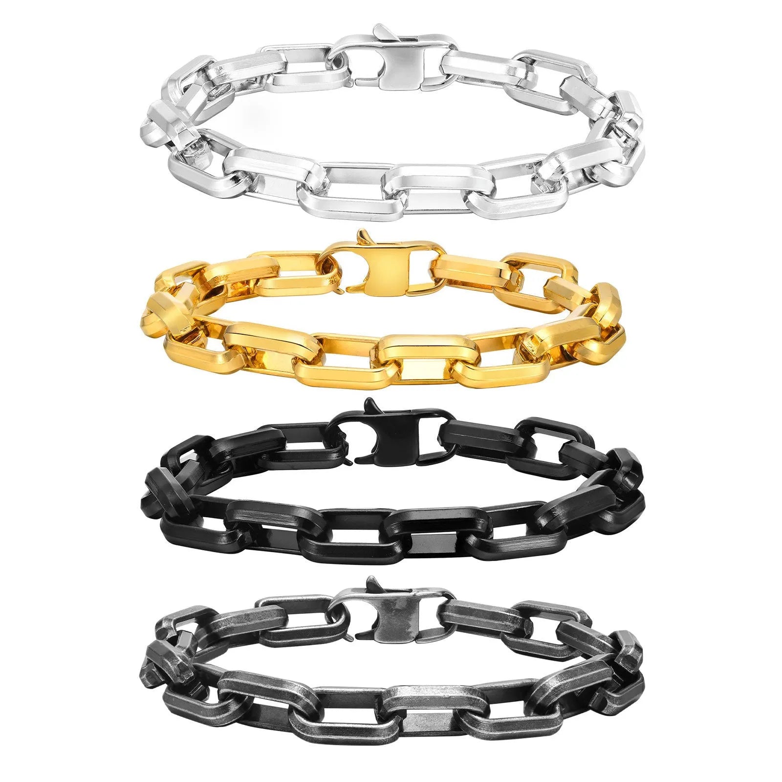 Men's stainless steel square chain bracelet in titanium steel with simple design