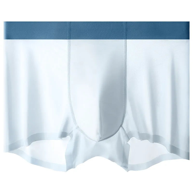 Ice silk men's shorts in bean green with seamless construction and mid-waist design
