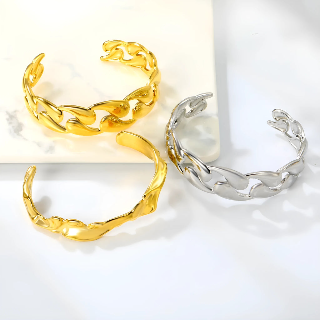 Men's adjustable stainless steel alloy bracelet in gold, silver, and black colour options.