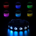 Creative LED dog collar with paw print pattern showing seven colour modes