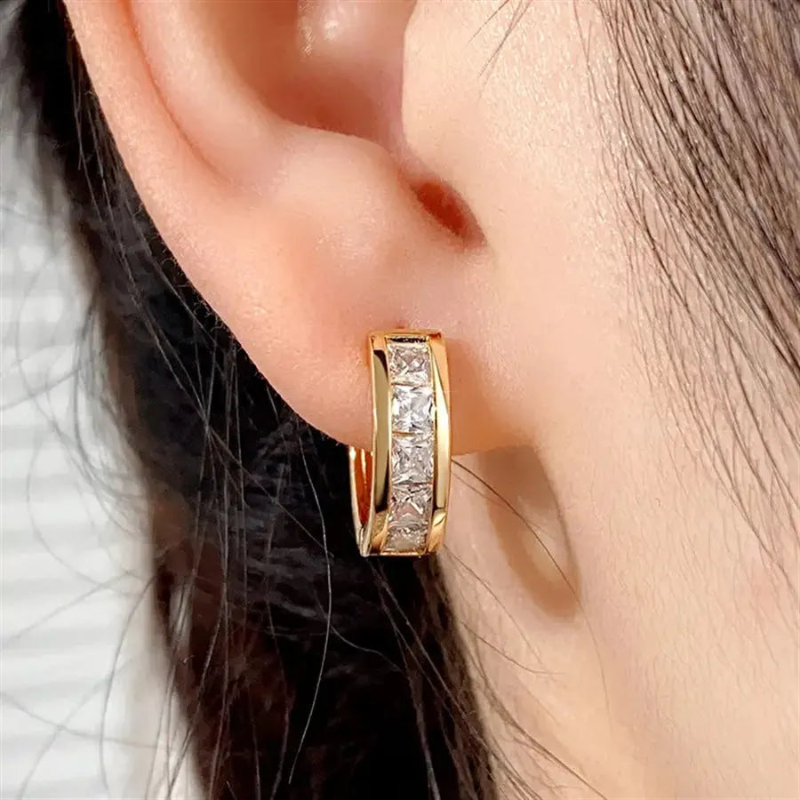 Geometric quadrilateral copper earrings in gold and silver colour options for women's fashion