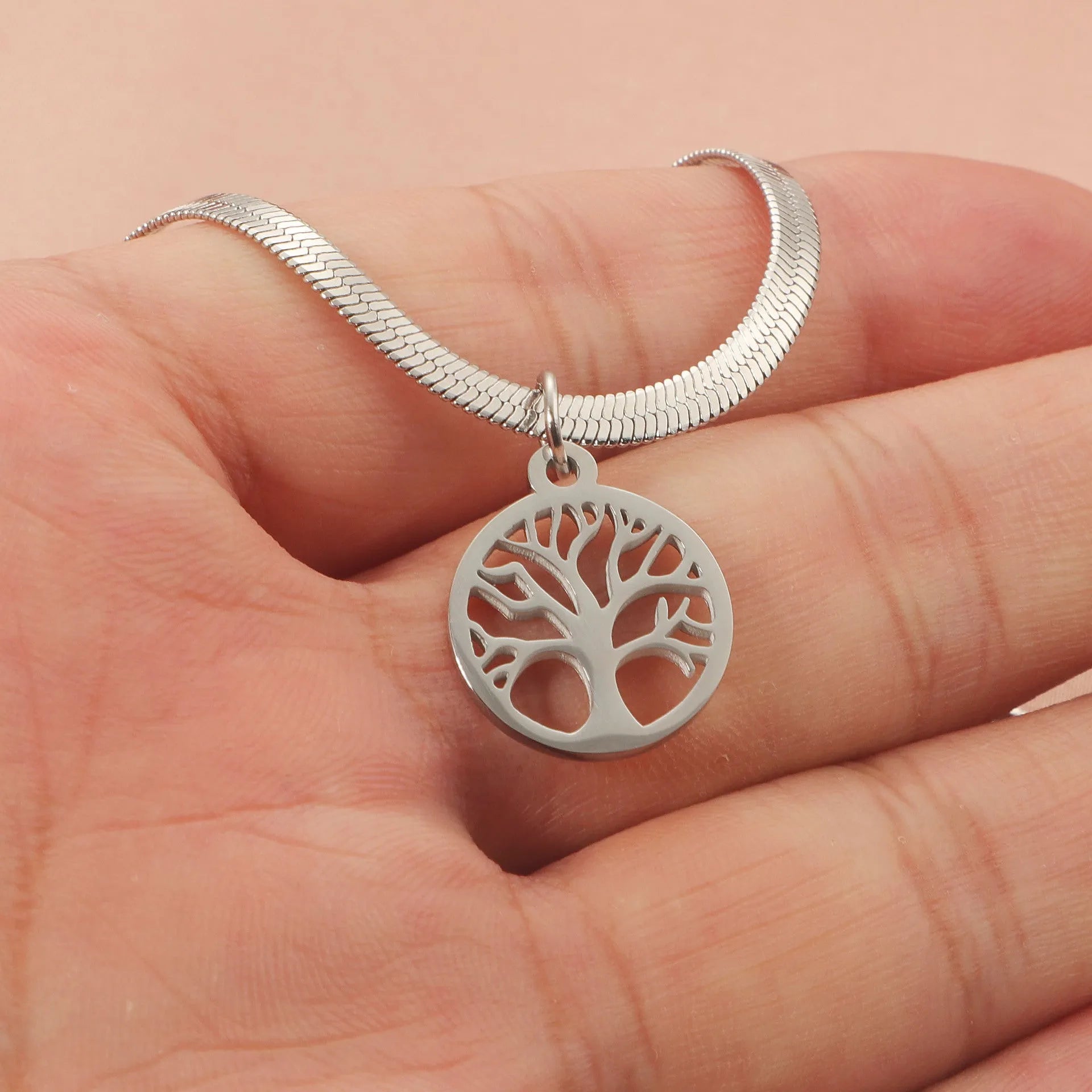 Stainless steel lucky tree clavicle chain necklace with titanium steel pendant on snake bones chain