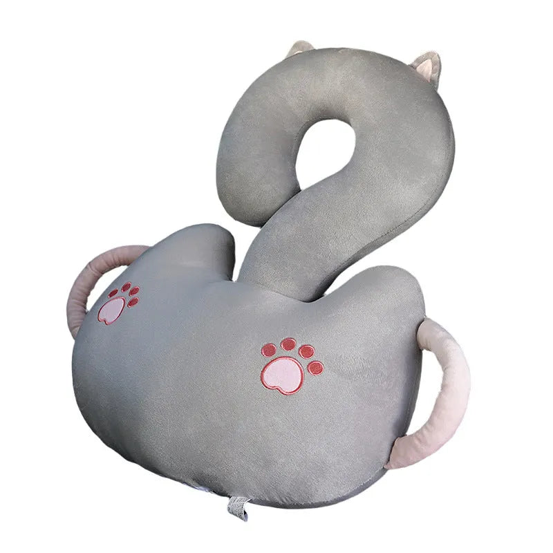 Square cartoon animal hug cushion pillow with question mark design, shown in a light cat colour variant.