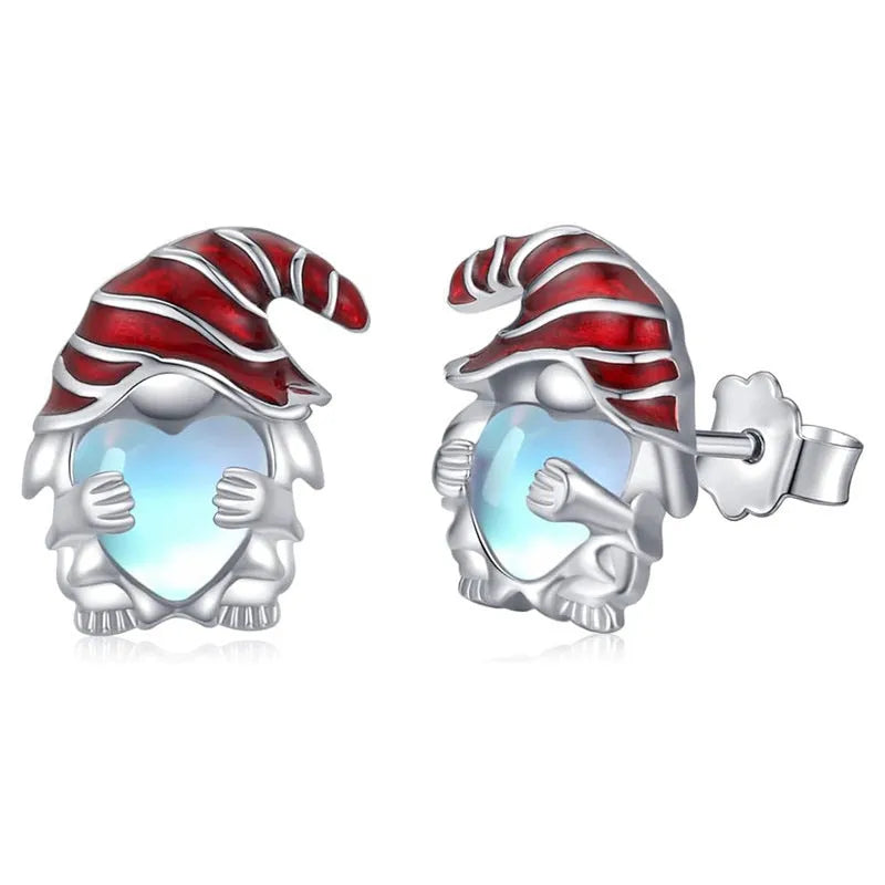 Women's Santa Claus heart-shaped earrings in white gold colour on a copper base.