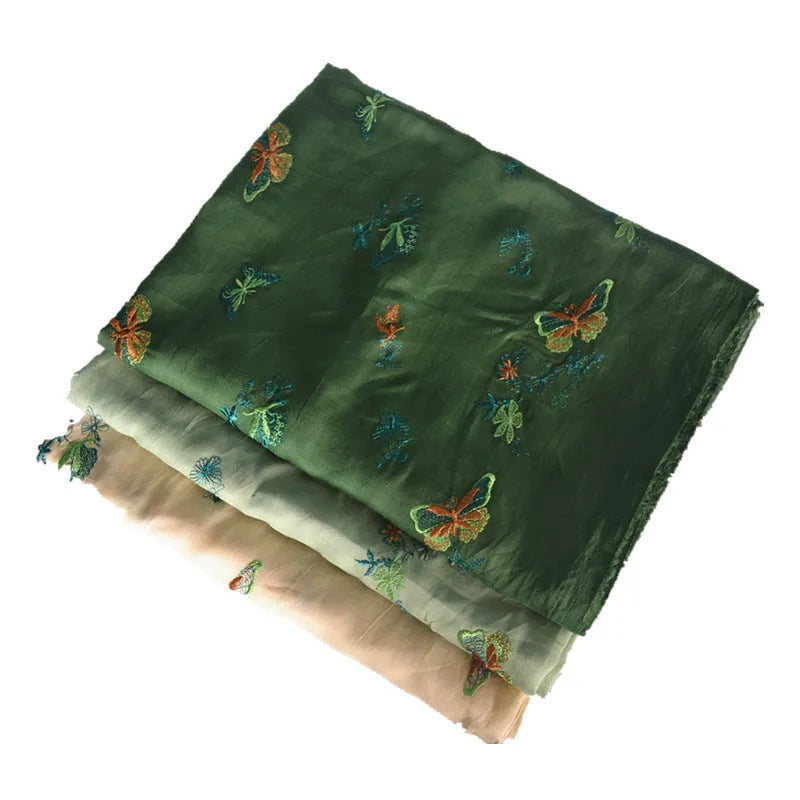 Pure ramie fabric for Hanfu, shown in beige, grass green and dark green, 140cm wide.