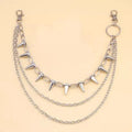 Silver metal pants chain with double-layer design and rivet details for punk hip hop fashion