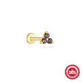 Geometric S925 sterling silver threaded stud earring with a flat head featuring a rainbow stone.