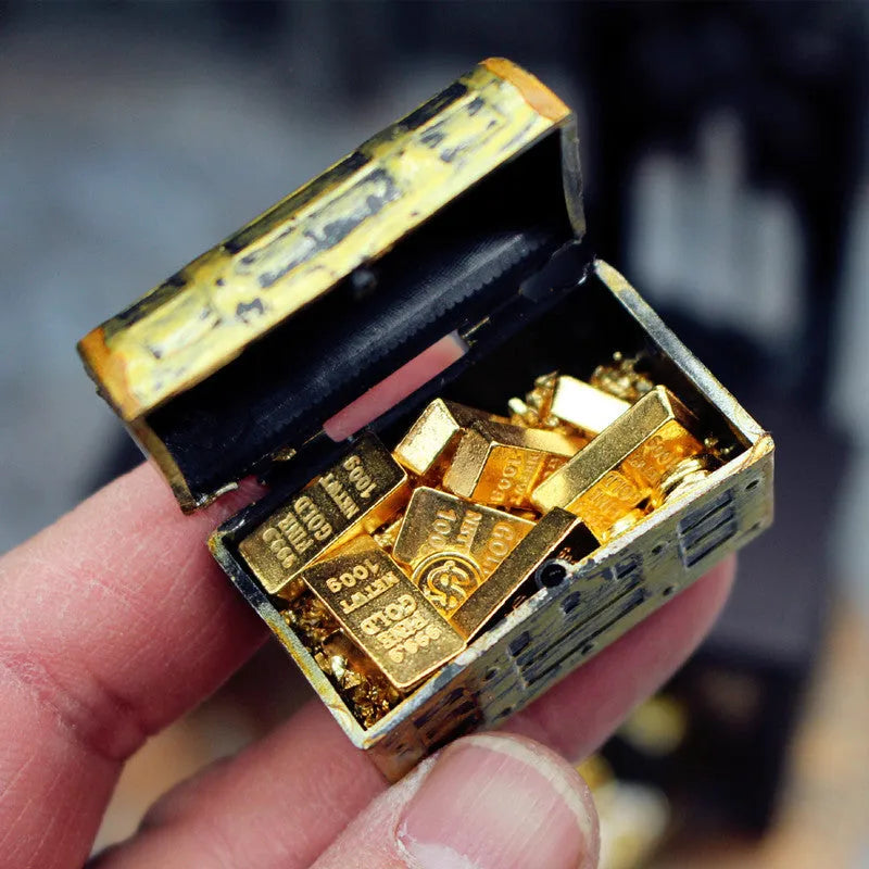 Alloy miniature gold coin treasure box and gold bars for doll house displays
