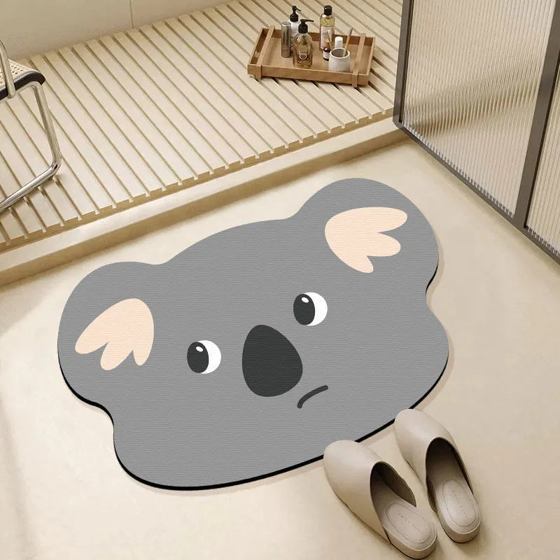 Cartoon animal pattern diatom ooze absorbent non-slip bathroom mat in brown bear design.