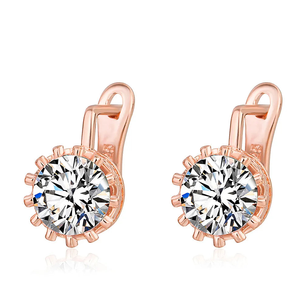 Korean retro crown earrings clip-on in rose gold and white gold colour finishes