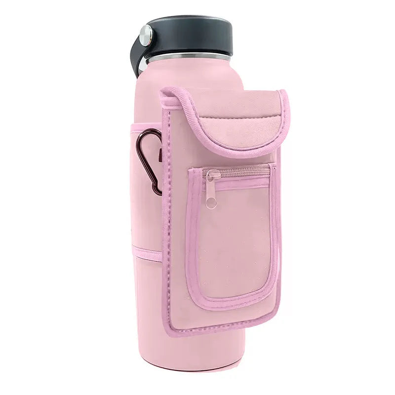 Insulated cloth cup sleeve for water bottles with magnetic hook attachment in black colour
