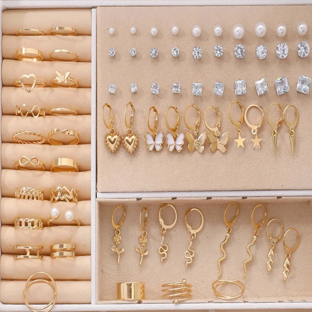 108-piece geometric pearl earring combination set in gold and yellow electroplated alloy