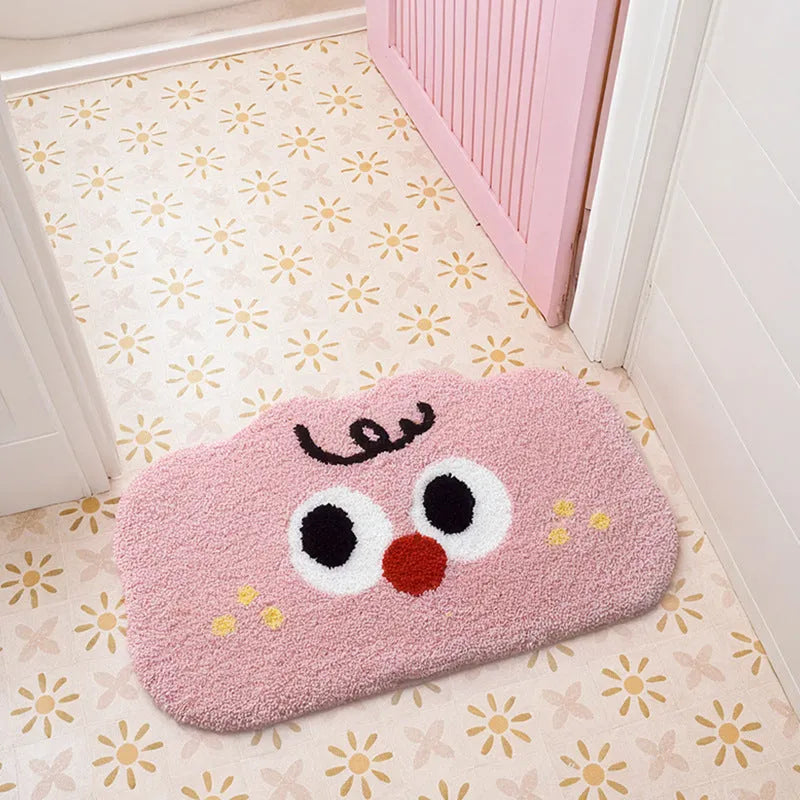 Cartoon big eye clouds pattern on a soft, coloured polyester fibre bathroom mat.