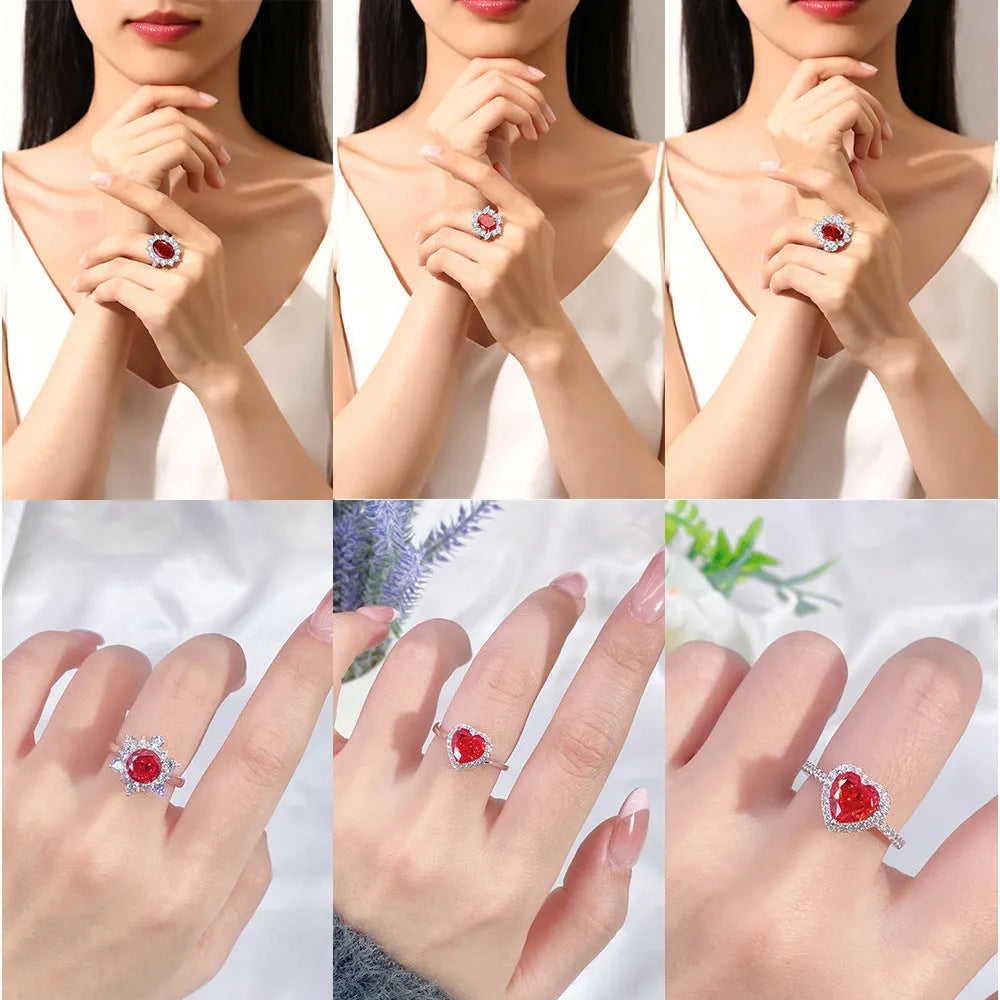 Women's heart-shaped 925 sterling silver ring with colour zircon stones in tan sang variations