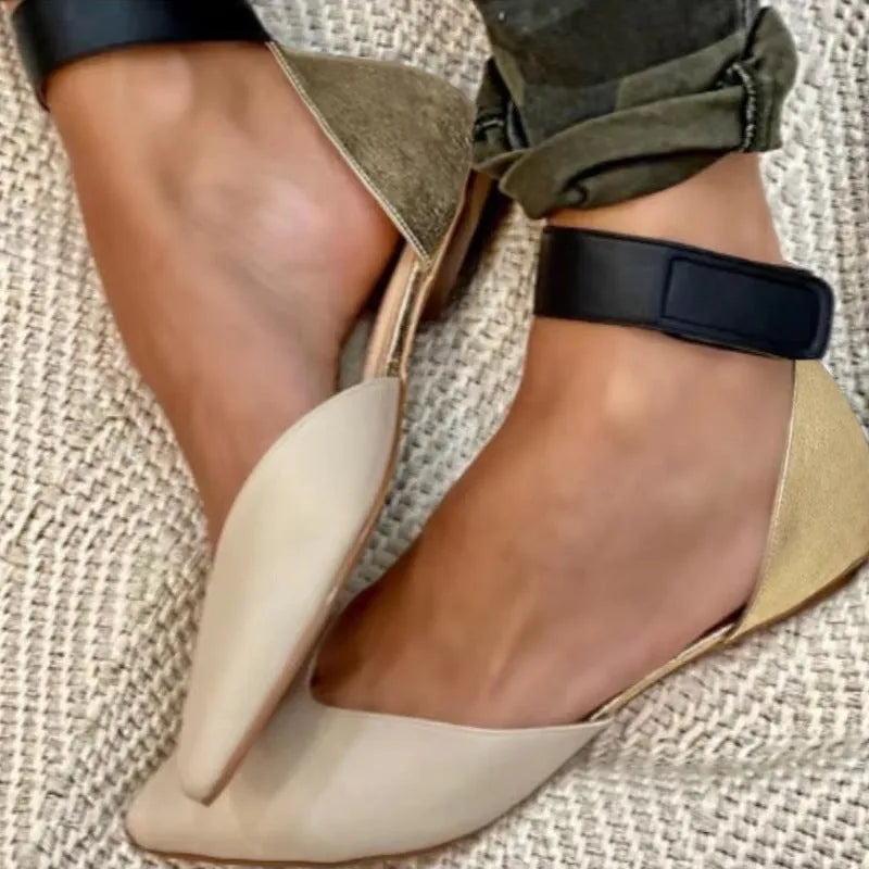 Women's fashion sandals with velcro strap and hollowed pattern on the PU upper, shown in multiple colours.