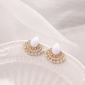 Women's retro fan-shaped rhinestone earrings with electroplated silver finish and geometric design