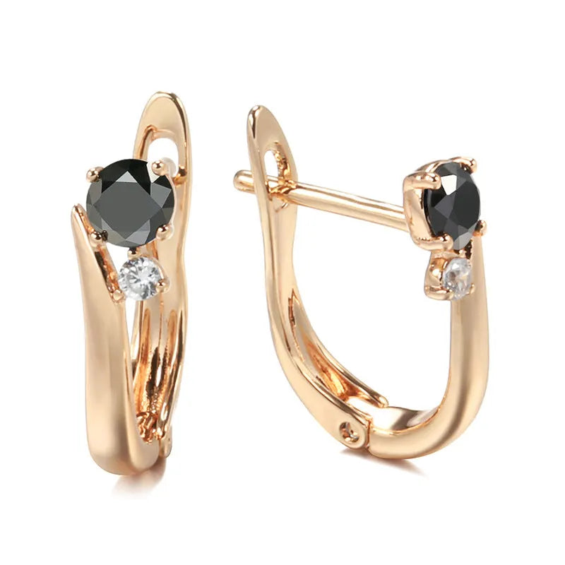 Gold geometric black agate drop earrings with retro design and ear clip fastening