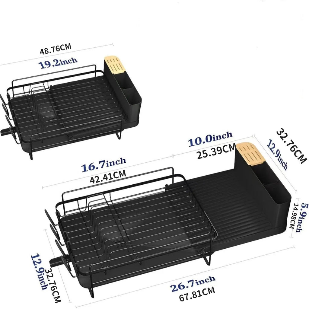 Retractable folding kitchen dish rack for cutlery and cup drainage made from carbon steel