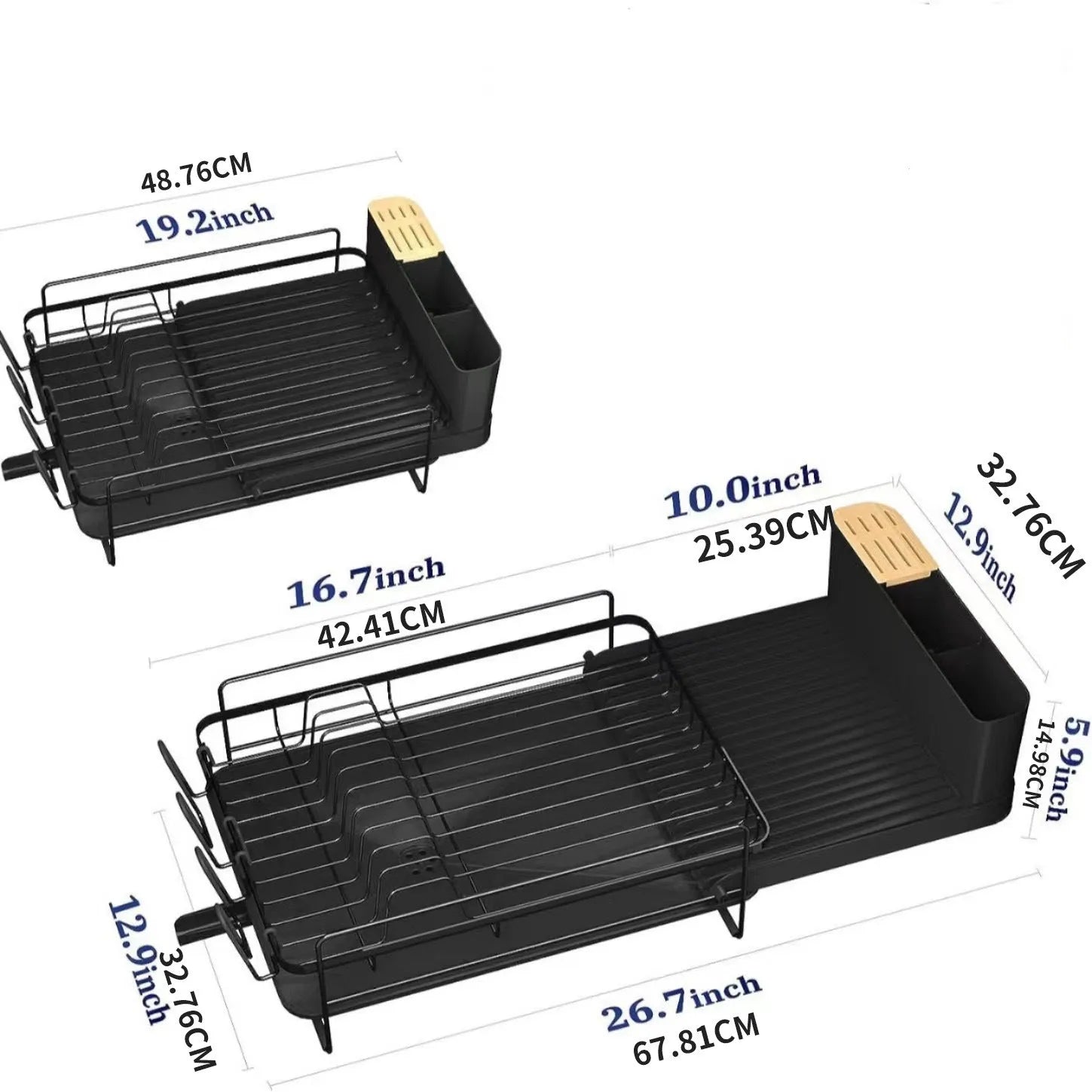 Retractable folding kitchen dish rack for cutlery and cup drainage made from carbon steel