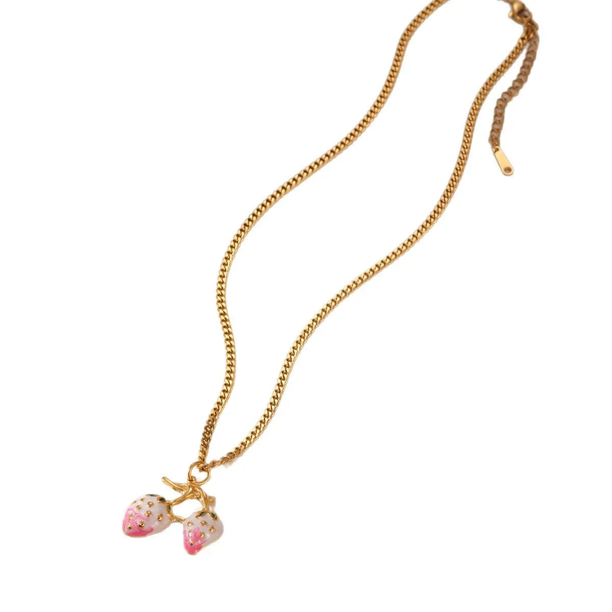 Stainless steel strawberry pendant necklace in red or white powder gradient colour options for women