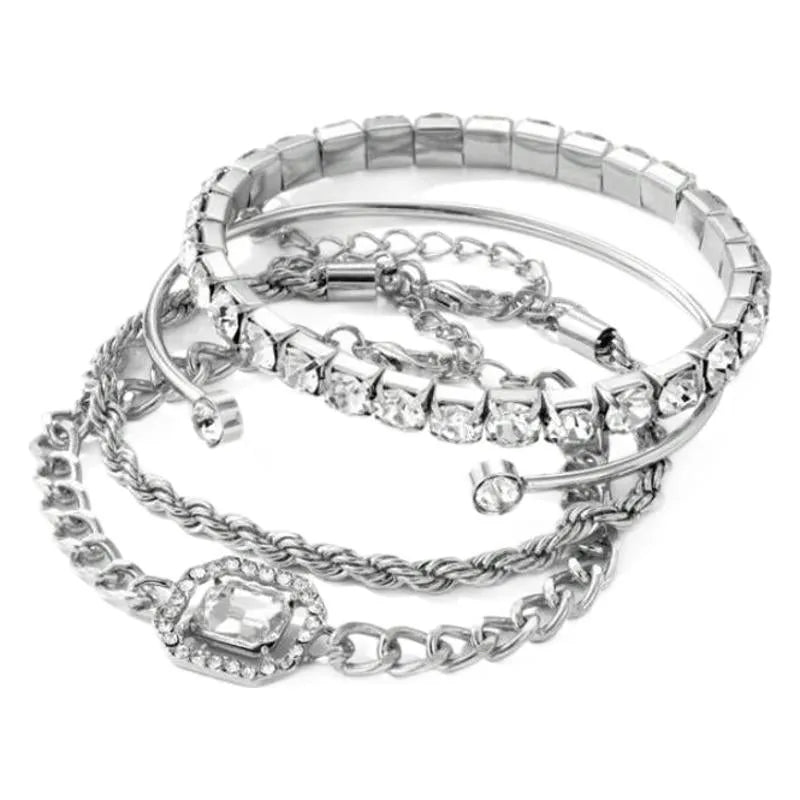 Women's retro geometric alloy bracelet set with four matching jewellery pieces in gold colour
