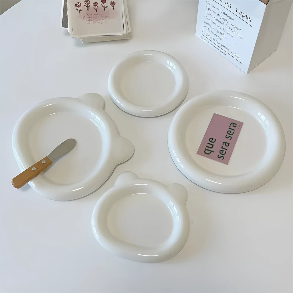 White ceramic plant tray with bear or round doodle design in 15cm or 20cm size