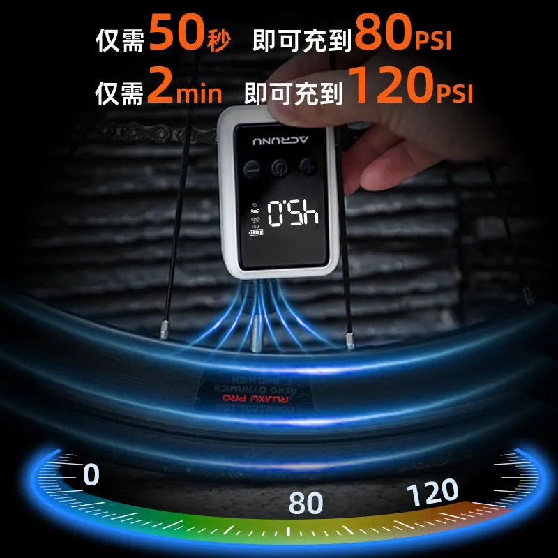 Bicycle intelligent high pressure digital display inflator in Moon White, with adapters, on a black background