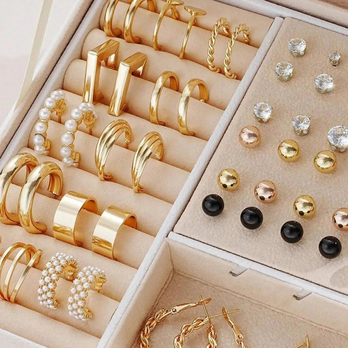 108-piece geometric pearl earring combination set in gold and yellow electroplated alloy