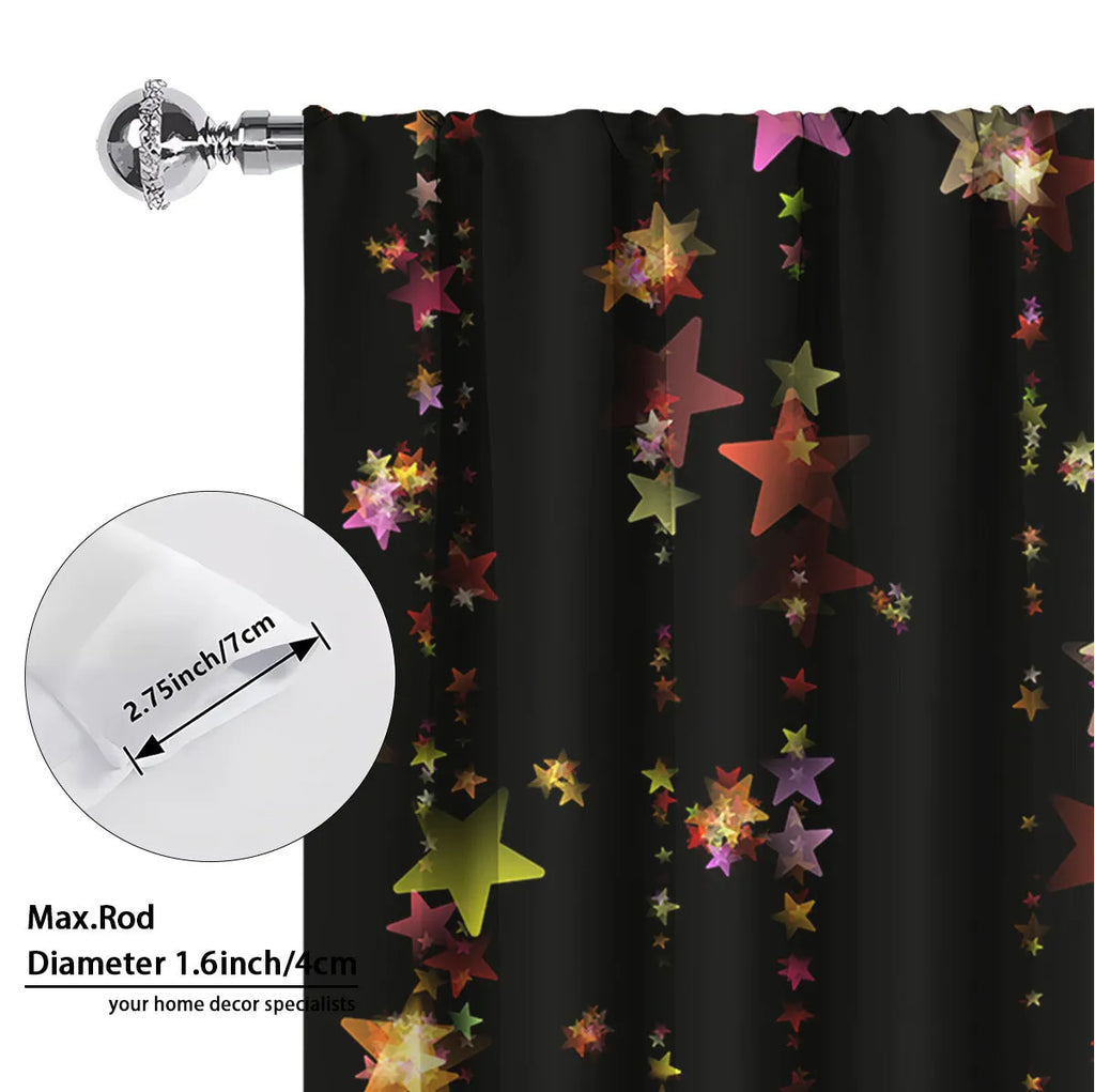 A pair of 3D digitally printed Christmas curtains with festive patterns, made from polyester fabric.