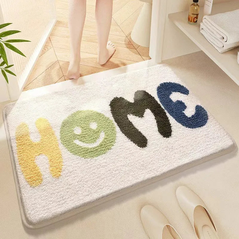 Sky sea rainbow pattern cashmere carpet floor mat with plastic dirt-resistant bottom in square shape