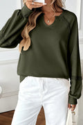 Women's loose long sleeve sweater with half-open collar and lace stitching in solid colour