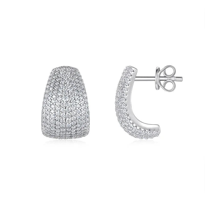 Geometric S925 sterling silver ear studs with moissanite stones and alloy backs