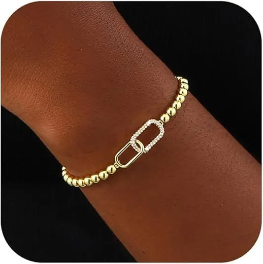 Adjustable stainless steel beaded bracelet with geometric round design in multiple colour options
