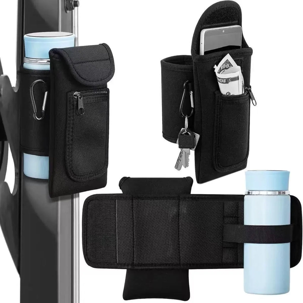 Insulated cloth cup sleeve for water bottles with magnetic hook attachment in black colour